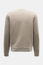 Rückansicht des 04651/ A trip in a bag Rundhals-Sweatshirt taupe, soft, inside-out Design, Slim Fit, Wolle-Baumwoll-Jersey, elastische Bündchen.