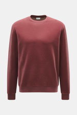 04651/ A trip in a bag Rundhals-Sweatshirt rotbraun, frontale Nahaufnahme, soft, Jersey aus Wolle/Baumwolle, Slim Fit, Rundhalsausschnitt, elastische Bündchen.