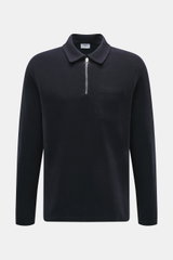04651/ A trip in a bag Troyer 'CW Zip Polo' navy, frontal fotografiert, Regular Fit, weicher Griff, Mix aus Wolle u. Baumwolle, Troyer-Kragen, Brusttasche, Weblabel