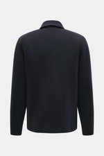 Rückansicht des navyfarbenen 04651/ A trip in a bag Troyer 'CW Zip Polo' mit klassischem Troyer-Kragen, Regular Fit, weichem Griff, innenliegender Brusttasche, kleinem Weblabel, Mix aus Wolle und Baumwolle.