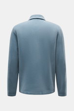 Rückenansicht des rauchblauen 04651/ A trip in a bag Troyer 'CW Zip Polo' mit Regular Fit, Troyer-Kragen, weichem Griff, Wolle-Baumwolle-Mix.