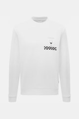 Weißes 04651/ A trip in a bag Sweatshirt 'Wine' im Slim Fit, aus robustem Baumwoll-Sweat, mit Rundhalsausschnitt, kleinem Weblabel, Frontprint, frontal fotografiert.