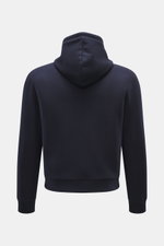 Circolo 1901 Sweatjacke navy, Rückansicht, Jersey aus reiner Schurwolle, angeraute Oberfläche, weicher Griff, Slim Fit, Zwei-Wege-Reißverschluss, Kapuze mit Tunnelzug, geteilte Kängurutasche.