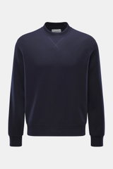 Circolo 1901 Woll-Sweatshirt navy, Frontansicht, reine Schurwolle, weicher Griff, Rundhalsausschnitt, Regular Fit, dekoratives Stitching am Kragen.