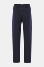 Front view of Circolo 1901 Wool Jogpants navy in soft wool jersey, regular fit, straight cut with elastic waistband, drawstring, side seam and patch back pockets. Casual sophistication: With its soft wool quality, the jogpants by CIRCOLO 1901 become a sty