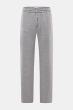 Front view of Circolo 1901 Wool Jogpants grey melange in soft pure wool jersey with regular fit, straight cut, elastic waistband with drawstring, side seam pockets, and patch back pocket, combining casual sophistication for modern smart-casual looks.