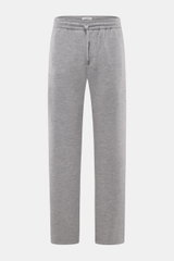 Front view of Circolo 1901 Wool Jogpants grey melange in soft pure wool jersey with regular fit, straight cut, elastic waistband with drawstring, side seam pockets, and patch back pocket, combining casual sophistication for modern smart-casual looks.