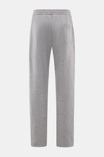 Rear view of Circolo 1901 Wool Jogpants grey melange in soft pure wool jersey, regular fit, straight cut, elastic waistband with drawstring, side seam pockets, and patch back pocket, showcasing casual sophistication.