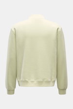 Back view of 04651/ A trip in a bag Sweatjacke 'CL Bomber' pastellgrün in soft pastel green, oversized fit with ribbed cuffs and waistband.

Description: <p>Entspannt unterwegs: Die Sweatjacke 'CL Bomber' von 04651/ A TRIP IN A BAG kombiniert einen hochwe