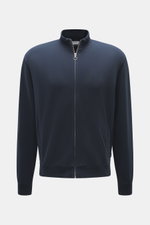 Frontansicht der navy 04651/ A trip in a bag Sweatjacke 'IF Track' aus super softem Baumwoll-Jersey mit Reißverschluss, Kragen, Taschen und Rippbündchen.