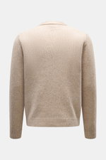 Rückansicht des 04651/ A trip in a bag Cardigan 'Hunter' taupe meliert, grobes Strickbild, Regular Fit, Rippbündchen, Merinowolle-Mix.
