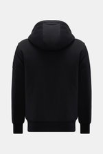 Moose Knuckles Sweatjacke 'Classic Bunny' schwarz, Rückansicht mit Kapuze, leichte Wattierung, Slim Fit, Jersey aus Baumwolle und Microfaser, ideal für kalte Tage.