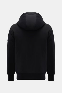Moose Knuckles Sweatjacke 'Classic Bunny' schwarz, Rückansicht mit Kapuze, leichte Wattierung, Slim Fit, Jersey aus Baumwolle und Microfaser, ideal für kalte Tage.