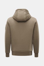 Rear view of Moose Knuckles Sweat jacket 'Classic Bunny' taupe with a hood, slim fit, ribbed cuffs and hem, showing soft cotton-microfiber jersey.

<p>Perfect for cold days: With lightweight padding and a hood with detachable faux fur lining, you will be 