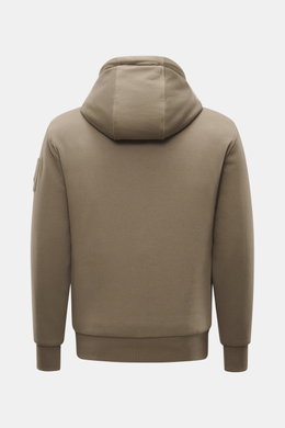 Rear view of Moose Knuckles Sweat jacket 'Classic Bunny' taupe with a hood, slim fit, ribbed cuffs and hem, showing soft cotton-microfiber jersey.

<p>Perfect for cold days: With lightweight padding and a hood with detachable faux fur lining, you will be 