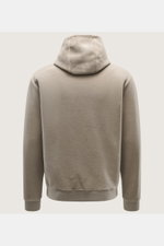 Rückansicht des 04651/ A trip in a bag Kapuzenpullover 'CW Hoodie' taupe, Regular Fit, Mix aus Wolle und Baumwolle, weicher Griff, Kapuze, Weblabel, Rippbündchen.
