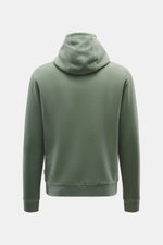 04651/ A trip in a bag Kapuzenpullover 'CW Hoodie' salbei, Rückansicht, Regular Fit, Mix aus Wolle und Baumwolle, weicher Griff, Kapuze, Weblabel, Rippbündchen.