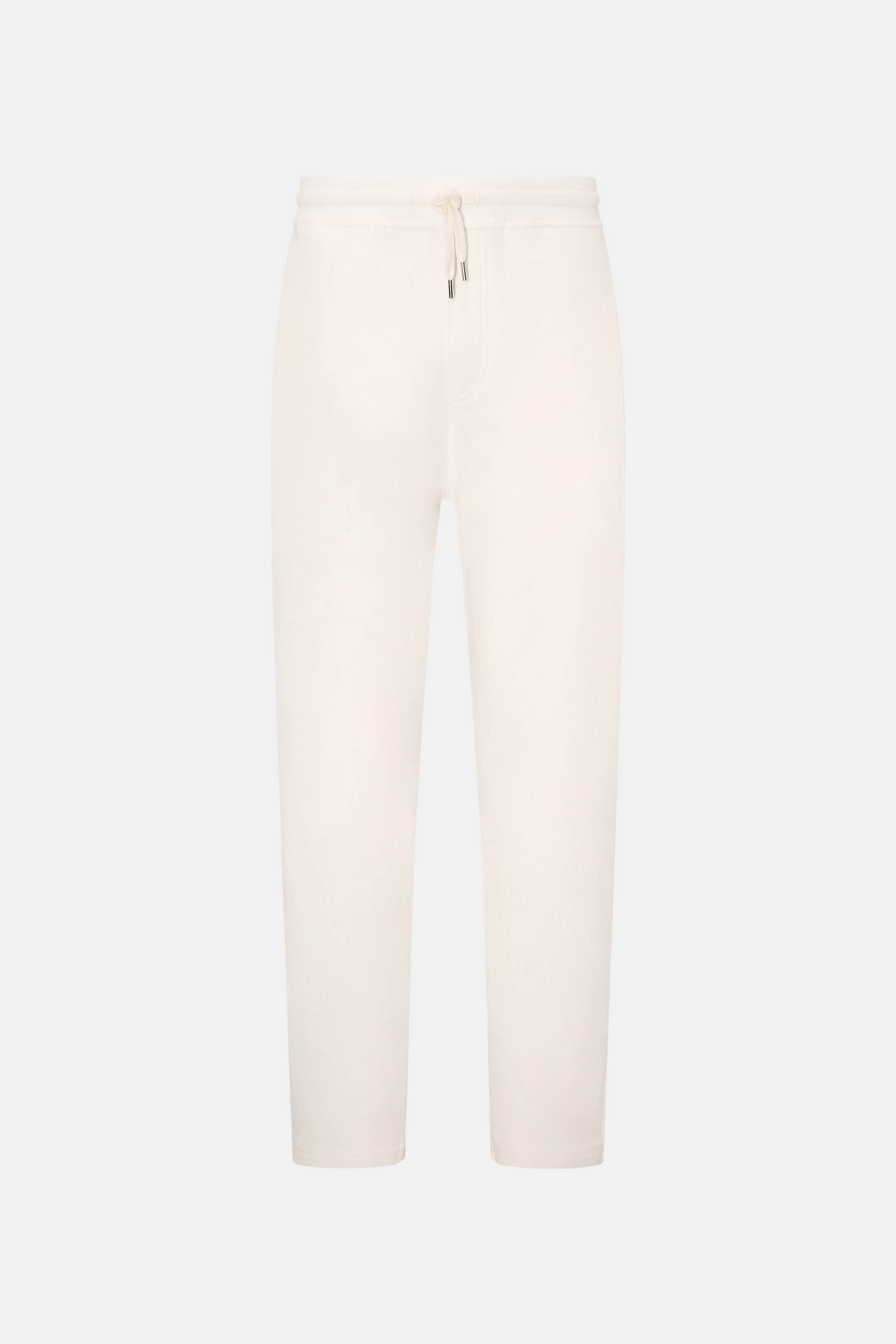 Brunello Cucinelli Sweathose offwhite, frontale Ansicht, knöchellang, Tapered Fit, Baumwolle-Microfaser, elastischer Bund mit Tunnelzug, Taschen.