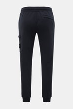 Stone Island Cargo-Sweathose 'Felpa' navy, Rückansicht, schmal zulaufend, elastischer Bund, Cargo-Tasche mit Zipper, Baumwolle, Rippbündchen.
