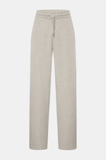 Ami Paris Sweathose 'Quota' grau meliert shown from the front, featuring elastic cotton sweat fabric, soft touch, regular fit, straight cut, elastic waistband with drawstring, side seam pockets, and a back patch pocket with logo stitching. Komfort trifft 
