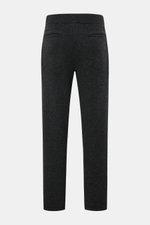 von Braun Cashmere Jogpants dunkelgrau meliert, Rückansicht, gerader Schnitt, elastischer Bund, angedeuteter Eingriff, schräge Hüft- und Leistentaschen, reiner mongolischer Cashmere, softer Griff, Tapered Fit.