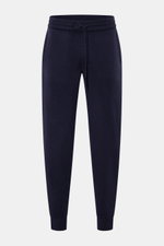 Front view of von Braun Cashmere jogger pants navy, soft, warm, tapered fit with high waist, elastic waistband, drawstring, angled hip and seat pockets. 

<p>VON BRAUN focuses on sporty comfort with these soft, warm cashmere jogger pants made from high-qu