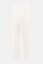 Frontansicht der 04651/ A trip in a bag Jogpants 'If' offwhite aus softem Baumwoll-Jersey mit Stretch, tapered Fit, Tunnelzugbund, französischen Taschen und fixiertem Saumaufschlag.