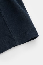 Close-up side view of navy terrycloth fabric hem of 04651/ A trip in a bag 'Terry' shorts navy, showing soft texture and stitching.

<p>With the model 'Terry' 04651/ A TRIP IN A BAG presents a comfortable pair of shorts in wonderfully soft terry – perfect