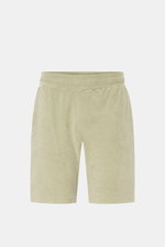 04651/ A trip in a bag Frottee-Shorts 'Terry' salbei, frontale Ansicht, weiche Baumwoll-Frottee, Regular Fit, elastischer Bund mit Tunnelzug, französische Taschen, kleines Weblabel, Leistentasche am Gesäß.