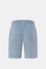 04651/ A trip in a bag Frottee-Shorts 'Terry' rauchblau in Rückansicht, weiche Baumwolle, Regular Fit, elastischer Bund, Taschen, garment dyed.