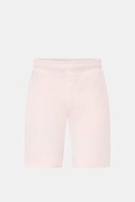 Frontale Nahaufnahme der 04651/ A trip in a bag Frottee-Shorts 'Terry' rosé aus weichem, reiner Baumwoll-Frottee, Regular Fit mit elastischem Bund, französischen Taschen und Leistentasche am Gesäß.