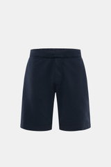 Frontansicht der navyfarbenen 04651/ A trip in a bag Sweat-Shorts aus elastischer Baumwolle mit softem Griff, Regular Fit und elastischem Bund.
