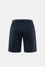 Rückansicht der 04651/ A trip in a bag Sweat-Shorts navy aus elastischer Baumwolle, Regular Fit, mit elastischem Bund, Tunnelzug, Gesäßtasche.
