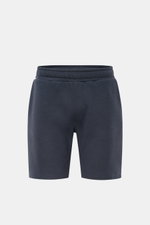 Frontansicht der 04651/ A trip in a bag Sweat-Shorts 'CL' navy aus weichem Bio-Baumwolle-Leinen mit elastischem Bund und Tunnelzug.