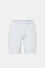 04651/ A trip in a bag Sweat-Shorts 'CL' pastellblau, Frontansicht, aus Bio-Baumwolle und Leinen, elastischer Bund, Regular Fit, französische Taschen.