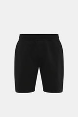 Schwarze 04651/ A trip in a bag Sweatshorts 'Studio' Slim Fit, von hinten fotografiert, Sweat aus reiner Baumwolle, schwere Qualität, weicher Griff, elastischer Bund mit Tunnelzug, angedeuteter Eingriff, französische Taschen, Leistentasche am Gesäß, klein