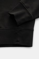 Stone Island Sweat-Troyer 'Basic Sweat' schwarz, Detailaufnahme von Ärmel und Saum, reine Baumwolle, weicher Griff, Regular Fit, flexible Rippbündchen.