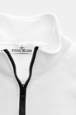 Close-up front view of Stone Island Half-zip sweatshirt 'Basic Sweat' white showcasing pure cotton fabric, troyer collar with black zipper.  

Additional description:  
<p>Sporty essential: This half-zip sweatshirt by STONE ISLAND combines casual comfort 