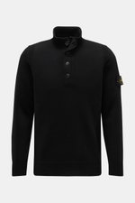 Stone Island Half-zip jumper 'Lambswool' black shown from front, slim fit with half-zip collar, embossed buttons, compass badge, wool blend.