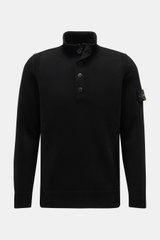 Stone Island Half-zip jumper 'Lambswool' black shown from front, slim fit with half-zip collar, embossed buttons, compass badge, wool blend.