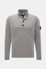 Stone Island Half-zip jumper 'Lambswool' grey melange shown from front, slim fit wool blend knitwear with half-zip collar, buttons, ribbed bands, and compass badge. 

<p>A stylish essential for the colder months: This timeless half-zip jumper by STONE ISL