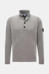Stone Island Half-zip jumper 'Lambswool' grey melange shown from front, slim fit wool blend knitwear with half-zip collar, buttons, ribbed bands, and compass badge. 

<p>A stylish essential for the colder months: This timeless half-zip jumper by STONE ISL