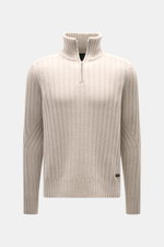 Front view of Belstaff Troyer 'Lincoln' beige rib knit wool sweater with cashmere, troyer collar zipper, regular fit, and BELSTAFF label.

Description: <p>The soft Troyer 'Lincoln' is made from wool with a smooth cashmere content and is part of the 'Phoen
