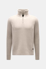 Front view of Belstaff Troyer 'Lincoln' beige rib knit wool sweater with cashmere, troyer collar zipper, regular fit, and BELSTAFF label.

Description: <p>The soft Troyer 'Lincoln' is made from wool with a smooth cashmere content and is part of the 'Phoen