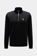 Front view of Belstaff Sweat half-zip jumper 'Quarter Zip' black in slim fit, sweat fabric made of cotton, soft feel, half-zip collar, BELSTAFF woven label on chest, flexible ribbed bands.