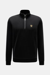 Front view of Belstaff Sweat half-zip jumper 'Quarter Zip' black in slim fit, sweat fabric made of cotton, soft feel, half-zip collar, BELSTAFF woven label on chest, flexible ribbed bands.