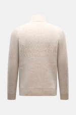 Rückansicht des 04651/ A trip in a bag Troyer 'Shadow Norwegian' beige gemustert mit tonalem Norweger-Strickmuster, Slim Fit, voluminöser Qualität, weichem Griff, Troyer-Kragen mit Reißverschluss und komfortablen Rippbündchen aus einem Mix aus Schurwolle 