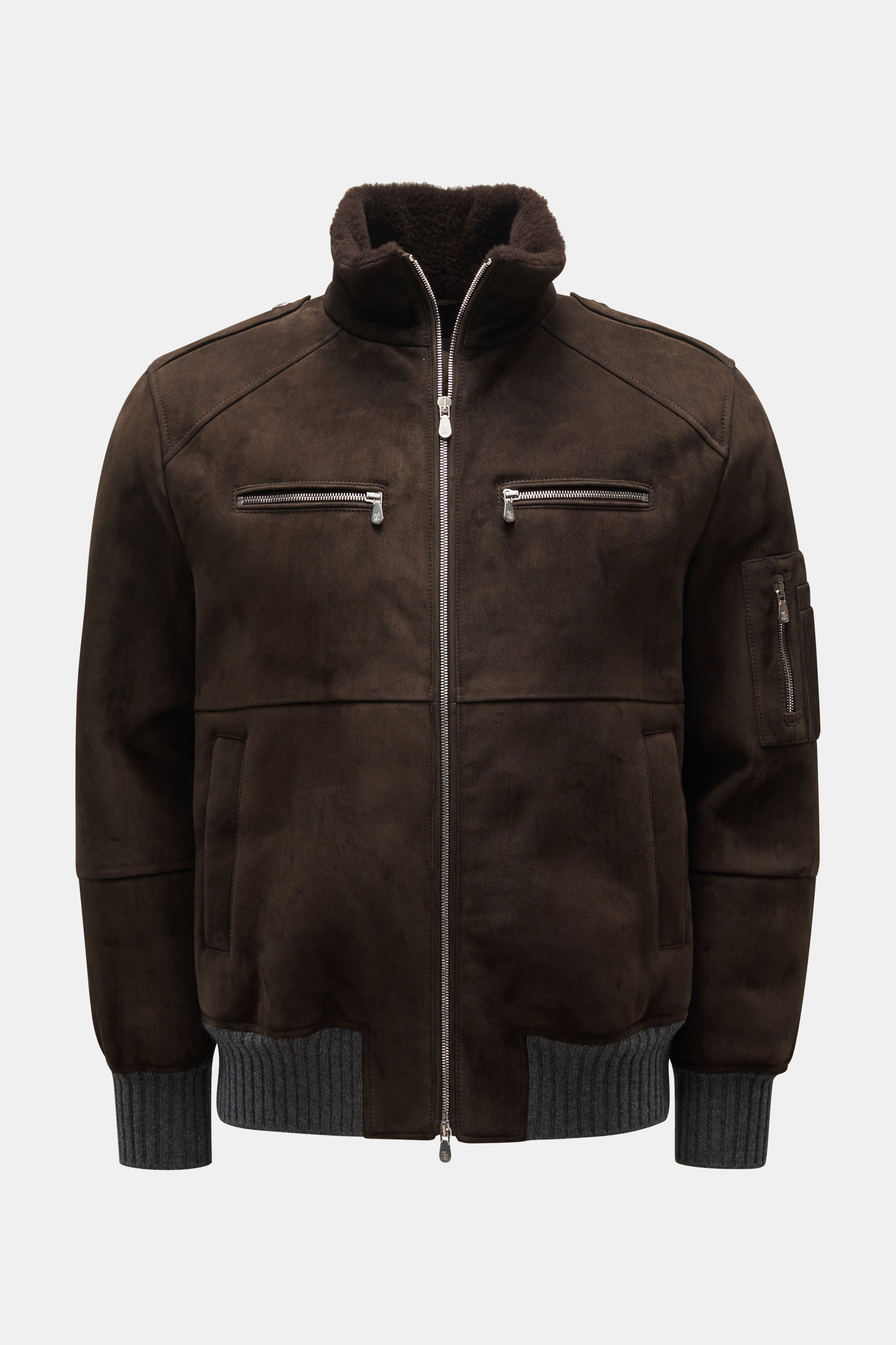 Brunello Cucinelli Lambskin blouson dark brown/grey