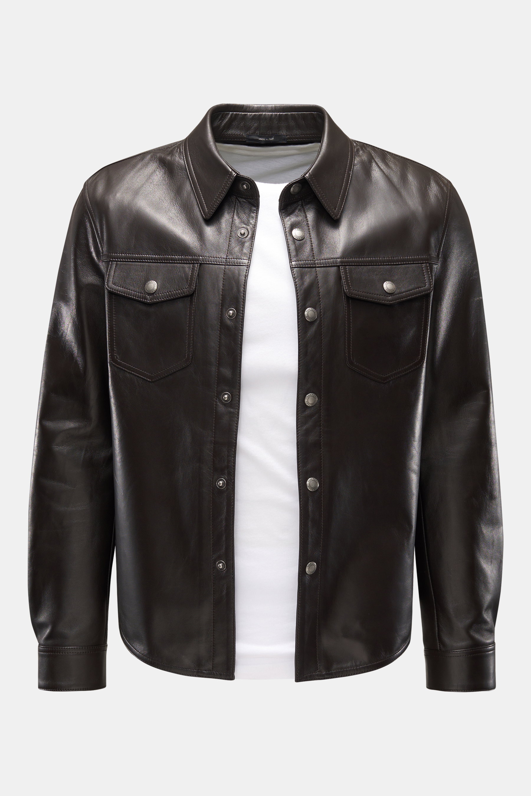 Tom Ford Leder Overshirt dunkelbraun