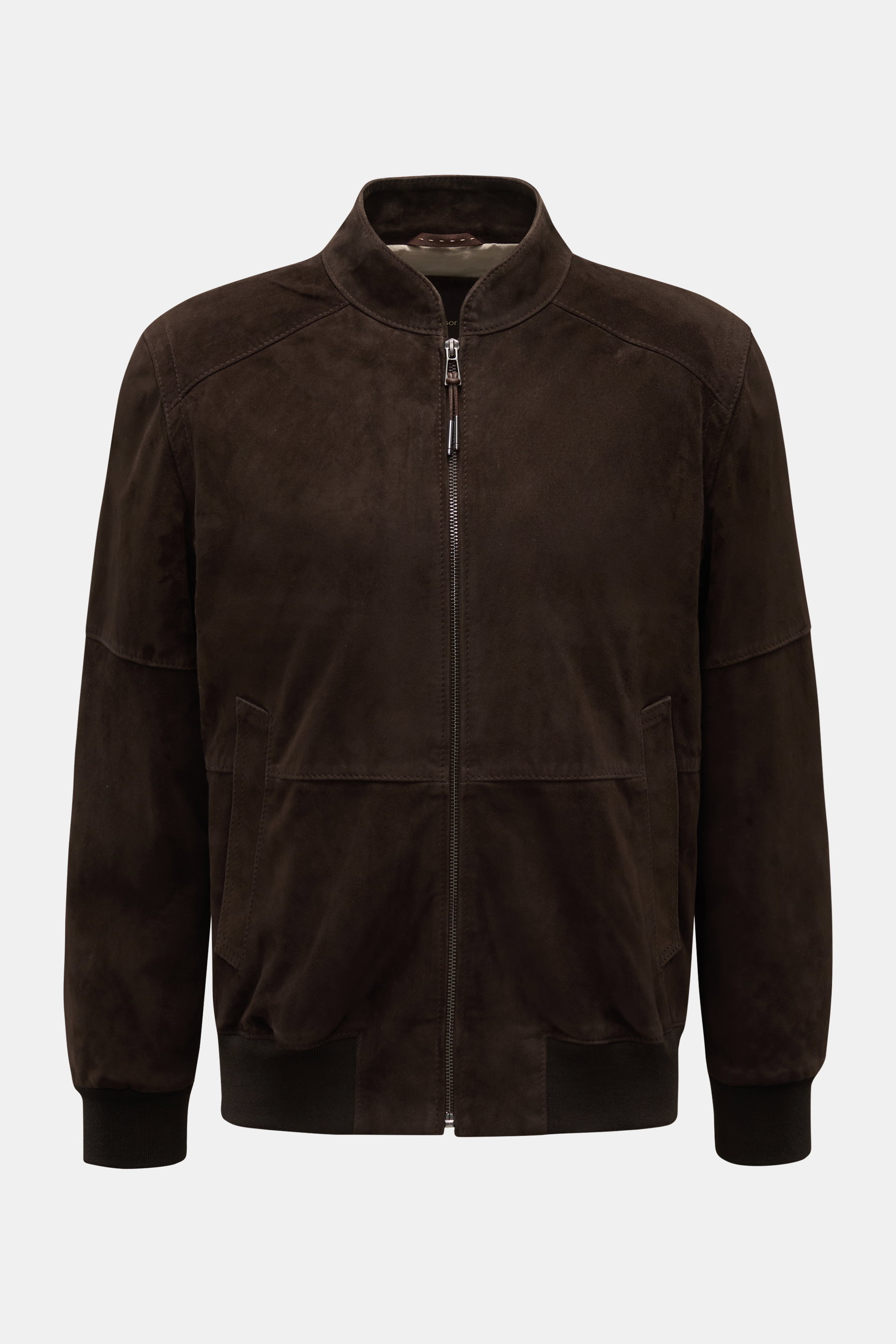 Windsor Veloursleder Blouson 'Borello' navy, frontale Aufnahme, Slim Fit, Stehkragen, Reißverschluss, schräge Hüfttaschen, elastischer Saum, geschmeidiges Ziegenleder.